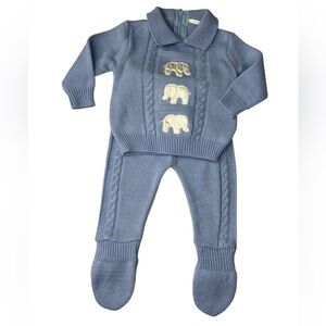 Vintage Cable Knit Sweater Set with Elephants 3 months